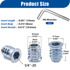 60pcs 1 4-20 Threaded Inserts For Wood Hex Wrench Zinc Plated Furniture Nuts Set