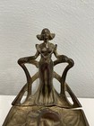 Vintage Antique Gilt Metal Art Nouveau Style Inkwell W  Woman Maiden