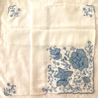 Vtg Madeira Blue Embroidered   Appliqu   Flowers On White Hankie Nos Goldfoil Tag