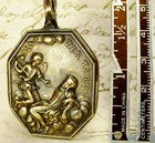 Antique 17th Century Archangel Gabriel Holy Grandparents Teresa Of Avila Medal