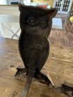 Antique Vintage Owls Cast Iron  Andirons Fireplace Amber Glass Eyes
