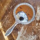 Vintage Hand-held Vanity Mirror Silver Plated Ornate Victorian Design Heavy