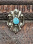 Vtg Huge Navajo Handmade Sand Cast Sterling Silver Turquoise Concho Ring Sz 10 5