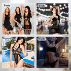 Selizo Fishnet Lingerie Dress For Women  Black Fish Net Bodysuit Sexy Chemise Te