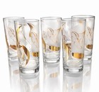 Set Of 5 Vintage Culver Calla Lily Highball Rocks Glasses 22k Gold Frosted Mcm