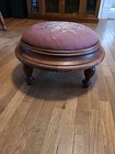 Antique French Needle Point Ottoman Footstool Floral 20x20x11  Victorian Mcm