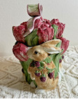 Blackberry Rabbit Easter Cookie Jar Original Fitz   Floyd Bunny Flowers Retired 