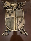 Vintage Large Family Crest Coat Of Arms Solid Brass Plaque