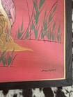 Vintage Salazar Mexican Folk Art Wood Plaque Painting - Pink Cranes herons 15   