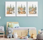 3 Pcs Nursery Woodland Animals Canvas Wall Art Fox Bear Deer Painting Picture   