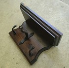 Vintage Wooden Wall Coat Hat Rack Shelf Cast Iron Hooks Foyer Hall Dark Wood 