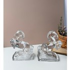 Vintage Clear Glass Rearing Horse Bookends   Le Smith   Mcm Equestrian Decor 
