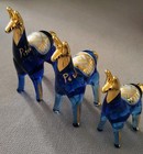 Peruvian Blue Glass Alpaca Figurine Gold Leaf Overlay Vintage Lot