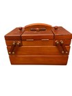 Vintage Wooden Fold Out Singer Sewing Box With Thread