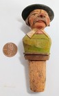 Vintage Carved Wooden Figural Man Bottle Stopper Wine Liquor Cork