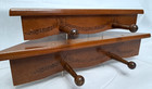 Pair Of Vintage Mid-century-modern Corner Peg Shelves Carved Pyrography Bows