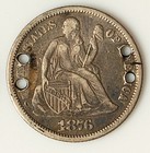 1876 Love Token Seated Liberty Dime - Engraved    emma     Chain Holes - Lt26