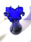 Vintage Deep Cobalt Blue Vase With Scalloped Crimped Ruffled Top Edge 8   