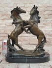 Extra Large Original Bronze Sculpture Horse Trots Stallion Marble Base Figurine