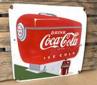 Vintage 14x14  Drink Coca-cola Ice Cold Fountain Coke Porcelain Gas Oil Ad Sign