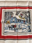 Vintage Pure Linen Kitchen Tea Towel Barn Farming Holiday Winter Christmas