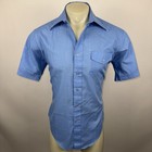 Vtg 70s Sears Dress Shirt Tapered Disco Big Collar Nik Groovy Blue Large Mens 16