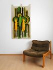 70s Handmade Wool Wall Hanging Rug Pop Art Green Yellow Vintage Mid Century