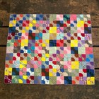 Vintage Hand Stitched Bow Tie Patchwork Quilt Multicolor Scrap Quilt 65x79