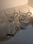 Vintage Vitrosax Set Of 4 Glass Coffee Cups Mugs W Chrome Handle Base Italy