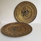Vintage Embossed 11 5  Brass Wall Plaques   Plates tavern Scene Set 2 Patina