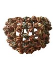 Vintage Knotted Multicolored Wood   Wicker Basket Pastel Pink Teal Brown Orange
