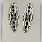 T r Signed Navajo Sterling Silver Earrings W  Stone Dangle 2 25    Long Southwest