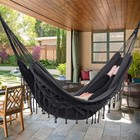 Double Boho Macrame Hammock With Elegant Tassels For Patio  Yard  Dark Grey 