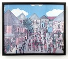Vtg Caribbean Folk Art Street Parade   Market Framed Print Lot  2 