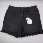 Nwt Zenana Women s High Waisted Frayed Hem Denim Shorts Washed Black M Boho Edgy