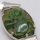 Vtg Bakelite Green Art Deco Carved Brooch Floral Silver Tone 2 25 