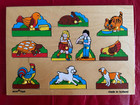 2 Vintage Acre Toys Wood Farm   Wild Animals Puzzles 10 Pcs Each With Peg Lifts