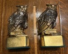 Antique Marion Bronze Mfg Co bookends  Snow Owls Atop Green Books  Bronze Clad