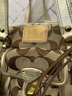 Coach Pet Carrier Signature Jacquard Fabric Metallic Gold Leather Trim  Handle