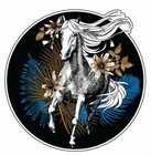 Running White Horse With A Gold And Blue Exotic Flowers  Sticker Decal  Horse F5