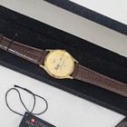 Vintage Citizen Cq Watch Men 34mm Gold Tone Day Date Rare Sunoco Advertising 