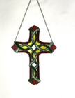 Stained Glass Celtic Cross Medium Green Yellow Red 13  X 10 