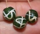 Antique Venetian Light Green Italian Lampwork White Feather Beads  African Trade