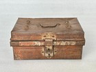 Old Vintage Hand Painted Rustic Iron Treasure  storage Trunk Chest Luggage Box