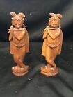 Set Of  2  Antique India Hindu Krishna W  Flute Wood Carving Sculpture Indian
