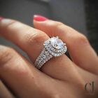 White Moissanite Halo Engagement Ring 3 Ct Round Cut Solid 14k White Gold 4 Her