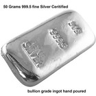 Silver Ingot  50 Grams 999 5 Fine Certified Bullion Grade Bar Hand Poured