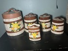 Vintage 70 s Hand Painted Ceramic Cannister Set