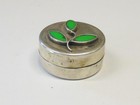 Vintage Egyptian Green Enamel Leaf Leaves Sterling Silver Pill Box Art Deco Egyp