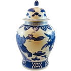 Large Vintage Chinese Blue White Porcelain Lotus Ginger Jar W lid 14in Tall